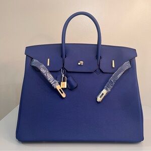 40cm Classic Leather Handbag with Gold Details